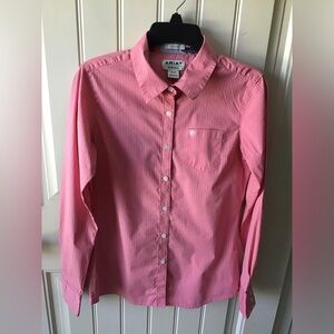 Ariat | Women's Kirby Stretch Plaid Pink/Floral cuffs  Print Western Shirt Sz M